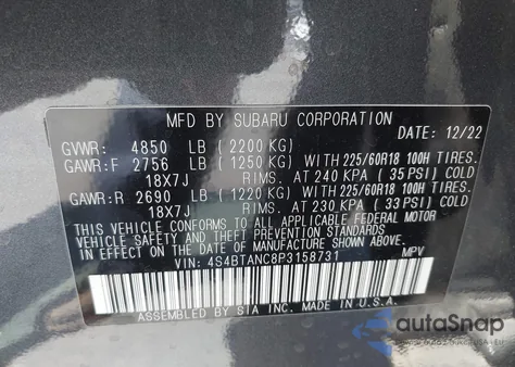 2023 Subaru Outback Limited from USA, damaged, VIN 4S4BTANC8P3158731